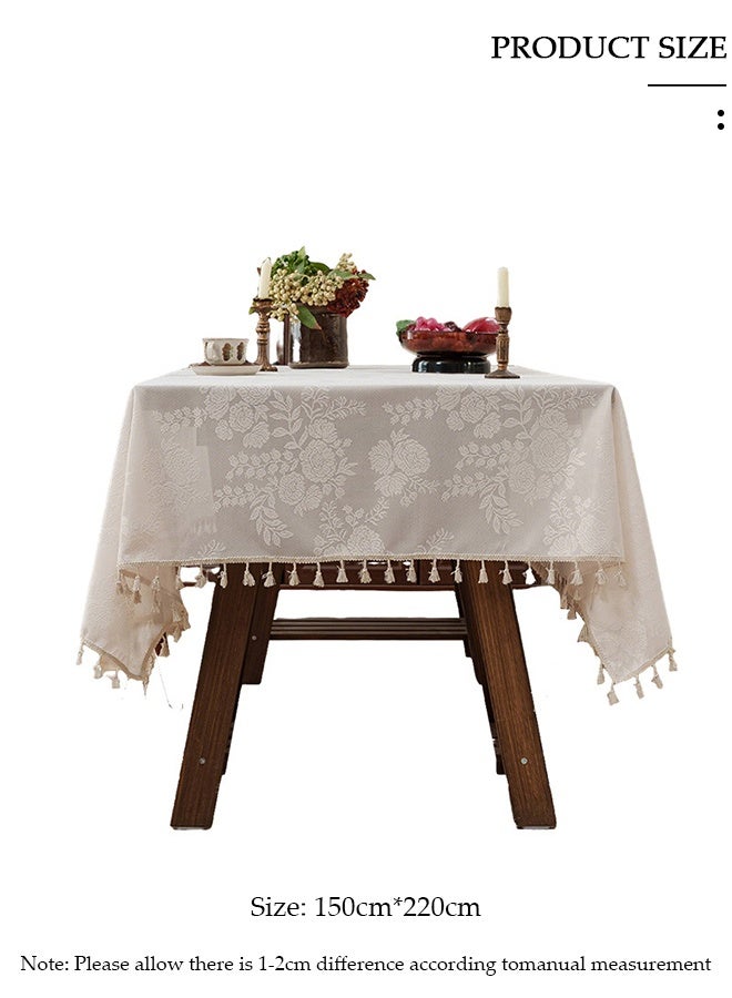 DUNISO مفرش طاولة من القطن والكتان، مفرش طاولة مستطيل مع شرابات، مقاوم للتجاعيد، مضاد للتلاشي، قابل للغسل، غطاء طاولة بوهيمي لمائدة الطعام، المطبخ، حفلة عيد الميلاد، النزهة، داخلي وخارجي، 150*220 سم - Image 2